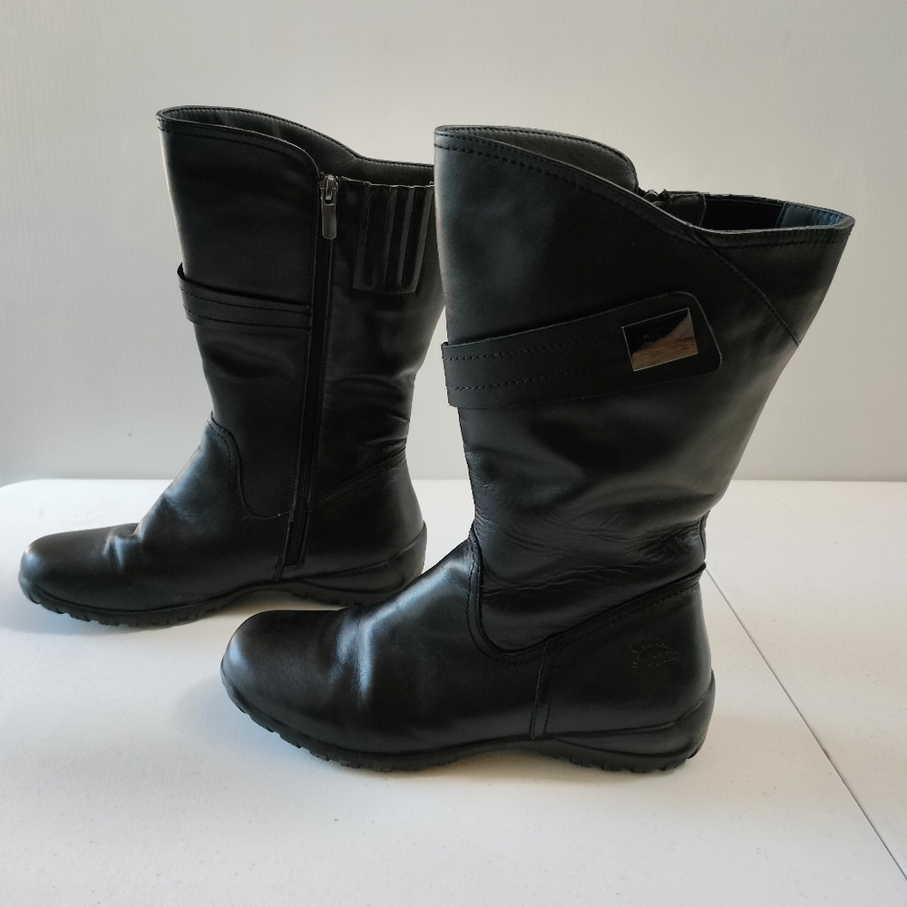 Spring Step Bismarck Black Leather Waterproof Womens Boots 9.5 Faux Fur Warm